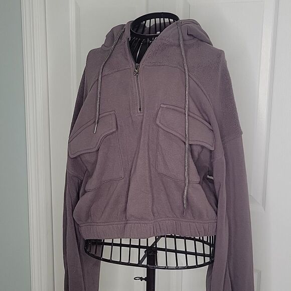 GRADE & GATHER Brown Cropped Fleece Hoodie Size Medium - Picture 2 of 7